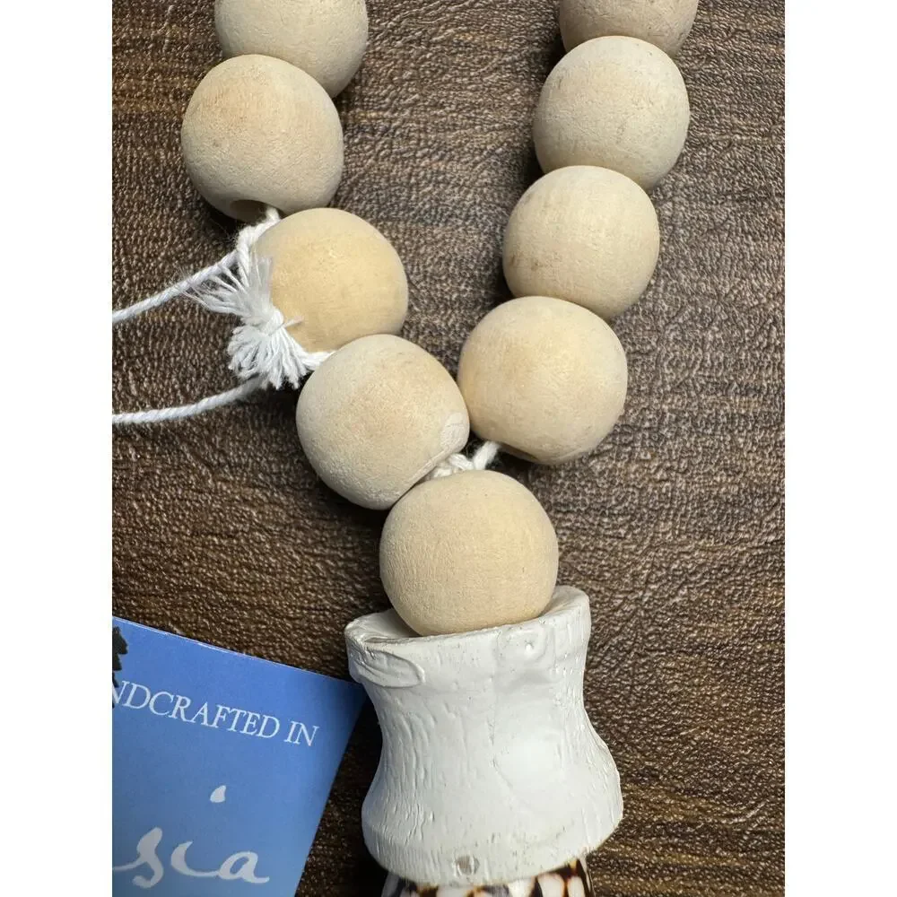 Coastal Beach Nautical Shell & Wooden Beads Hanging Tassel Home Decor Gift NWT